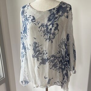 Elegant Blue and Off White Women's Top